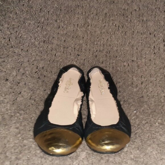 LOEFFLER RANDALL-Grier-Black Calfskin Leather w/Gold Cap Toe-Sz 7B-Excellent - Picture 1 of 6